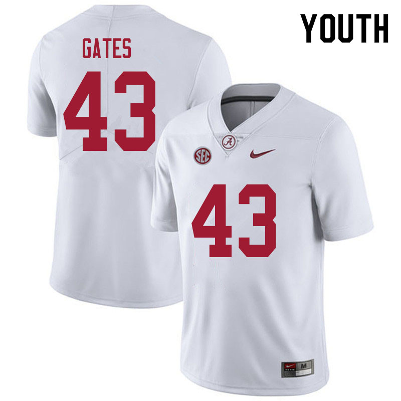 Alabama Crimson Tide Youth A.J. Gates #43 White NCAA Nike Authentic Stitched 2020 College Football Jersey NJ16C60SM